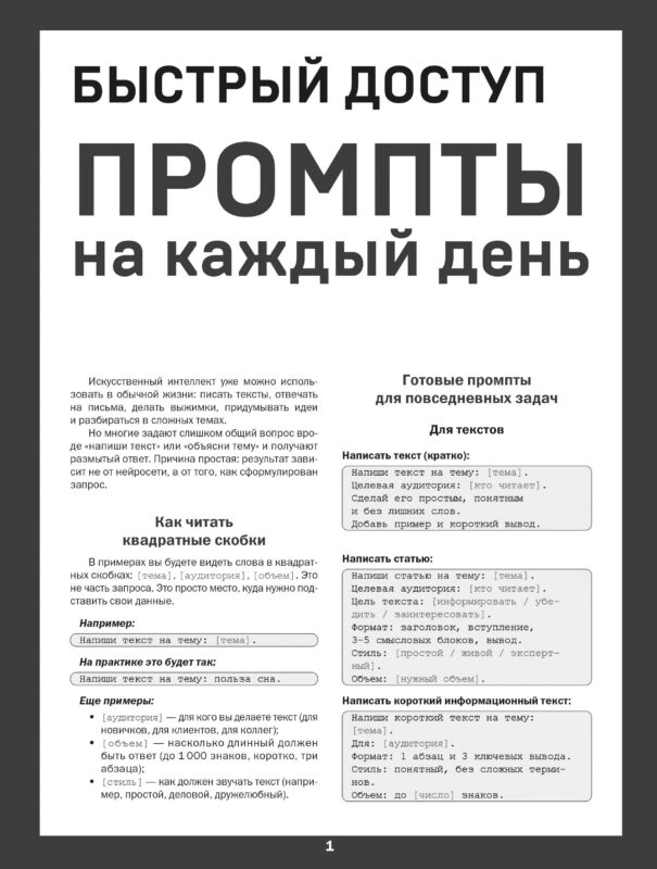 Быстрый доступ. Промпт на каждый день. Шпаргалка-буклет для начинающих (215х285 мм, 6 полос компактного буклета в европодвесе)