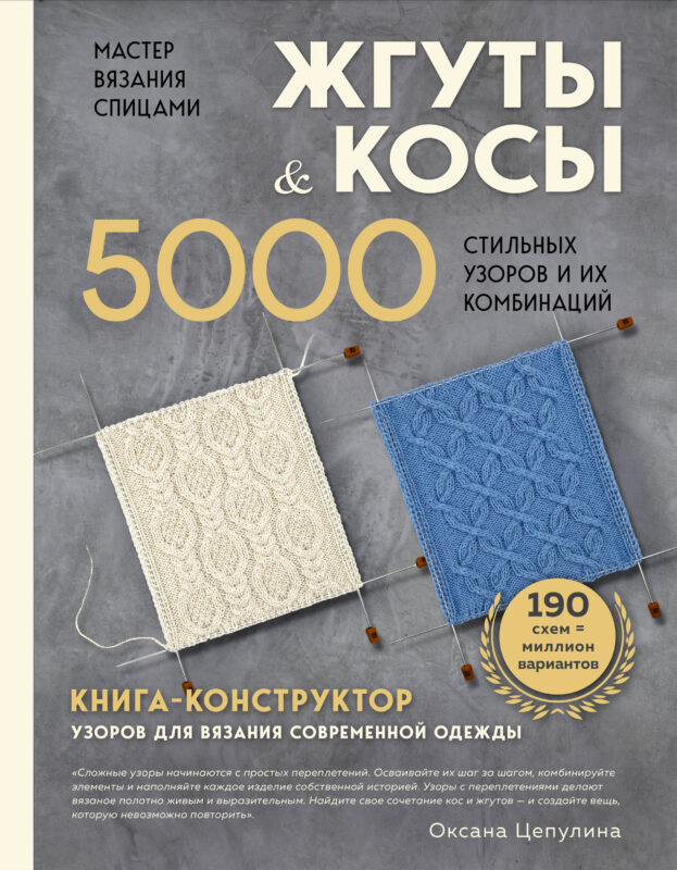 Мастер вязания спицами. ЖГУТЫ и КОСЫ. 5000 стильных узоров и их комбинаций. Книга-конструктор